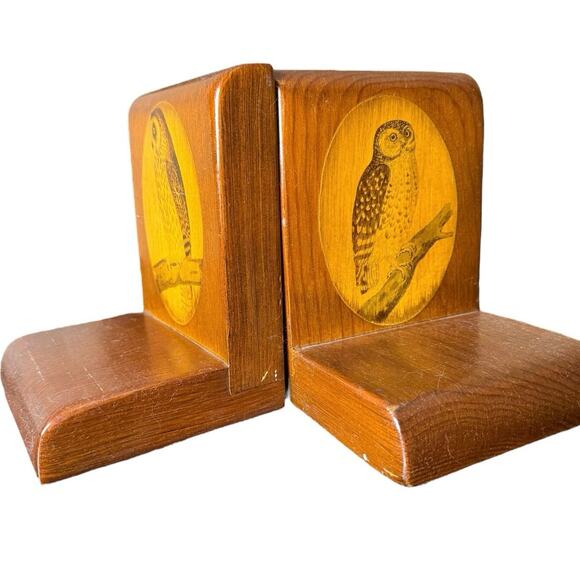 Vintage MCM Bookends Solid Wood Owl Design 1970’s - Picture 4 of 8